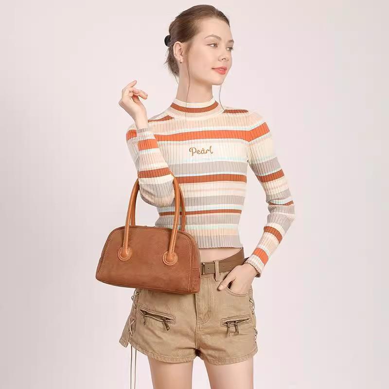 IELGY Autumn Winter Bowling Bag Boston Bag Suede Pillow Bag