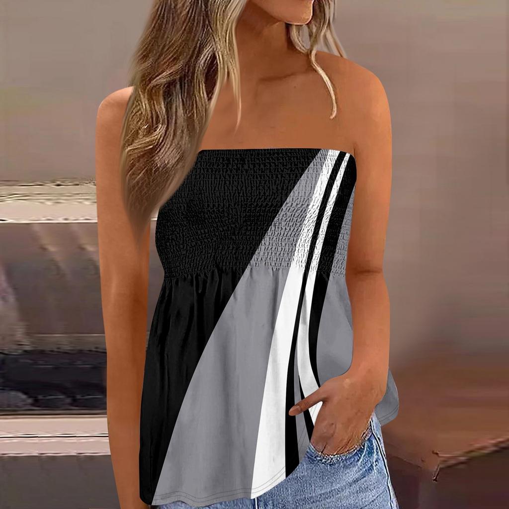Tube Tops For Women,Cute Sexy Off Shoulder Print Sleeveless T-Shirt