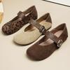 Women Slip-on Loafers Suede Leather Leopard Print Boat Shoes Girl Round Toe Flat Shoes