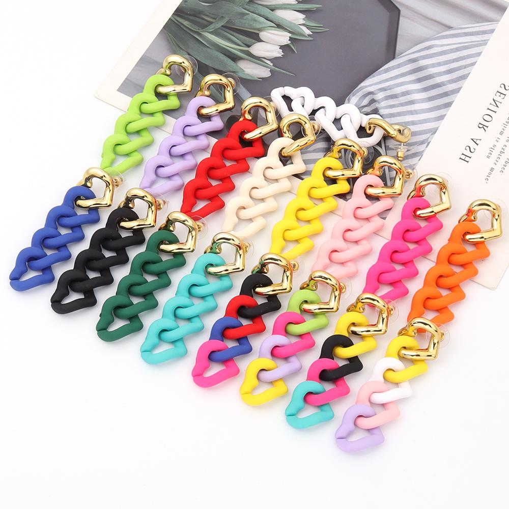 A Pair 18×67mm Acrylic Earrings Matte Colorful Heart shaped Chain Pendant For Women's Charm Earrings Gift Diy Jewelry Making