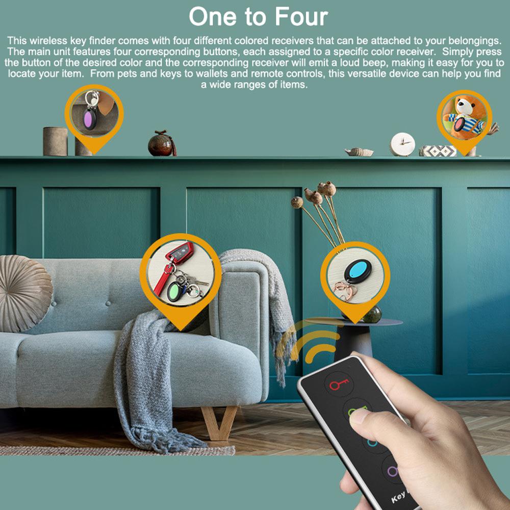Wireless Key Finder Item Locator Tags Tracking Device with 1 Remote Transmitter 4 Receivers for Finding Pets Keys Phones Wallets TV Remote Cont