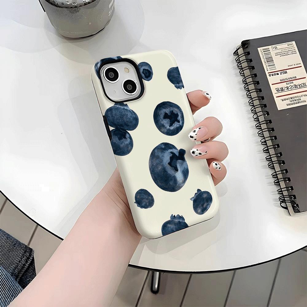 Summer Fruit Blueberry Pattern 2-in-1 Phone Case Suitable for iPhone 17 16 15 14 13 12 11 Pro/Max/Plus Anti Shock Back Cover