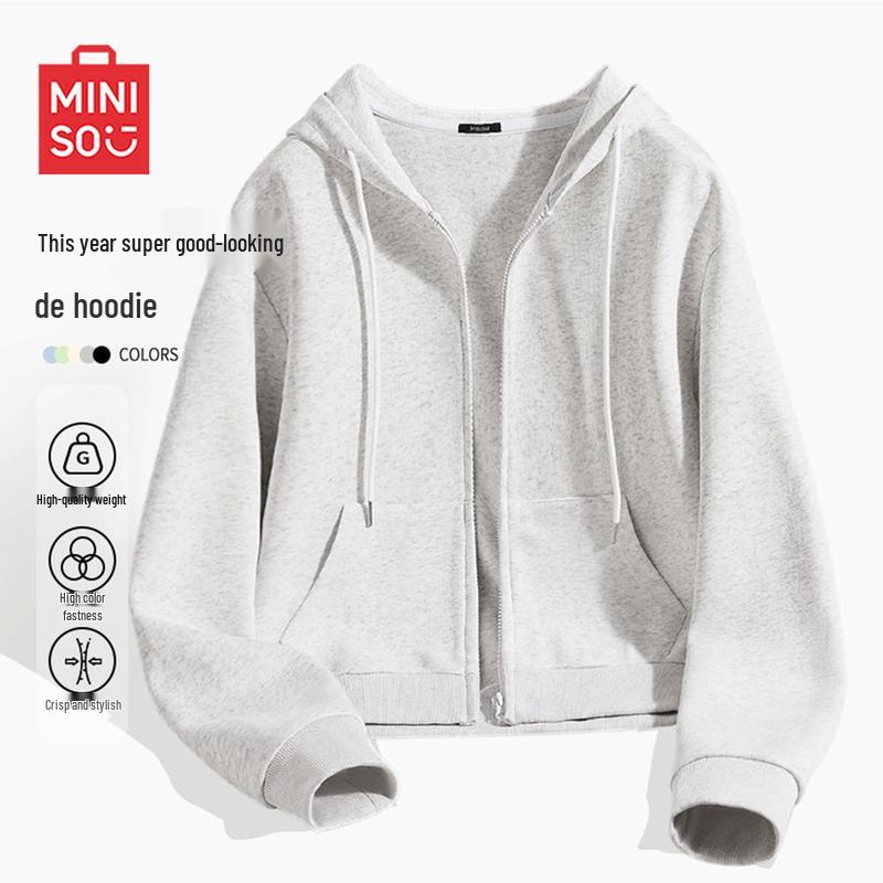 MINISO Women s Loose Hooded Open Front Sweatshirt L