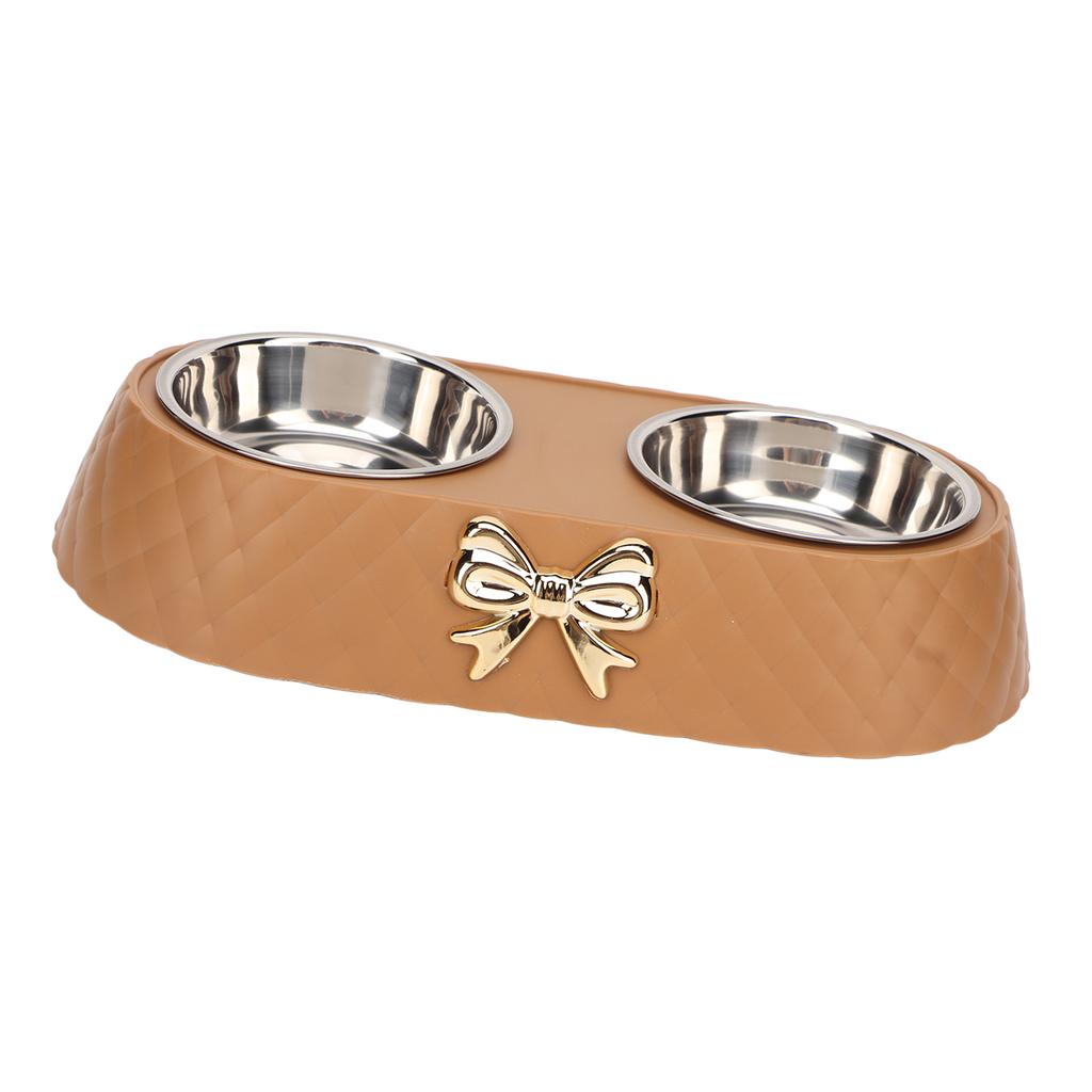 Double Pet Bowls Prevent Slip Stainless Steel Pet Food Water Bowls with Bowknot Decor Holder for Dog Cat