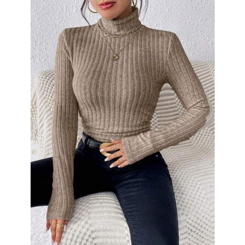Svetr s vysokým límcem a úzkým střihem, Elegantní jednobarevný podzimní a zimní svetr s dlouhým rukávem, Dámské oblečení