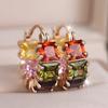 1 Pair White Blue Purple Green Zircon Block Geometric Hoop Earrings for Women Girls Korean Fashion Jewelry Party Ear Accessories