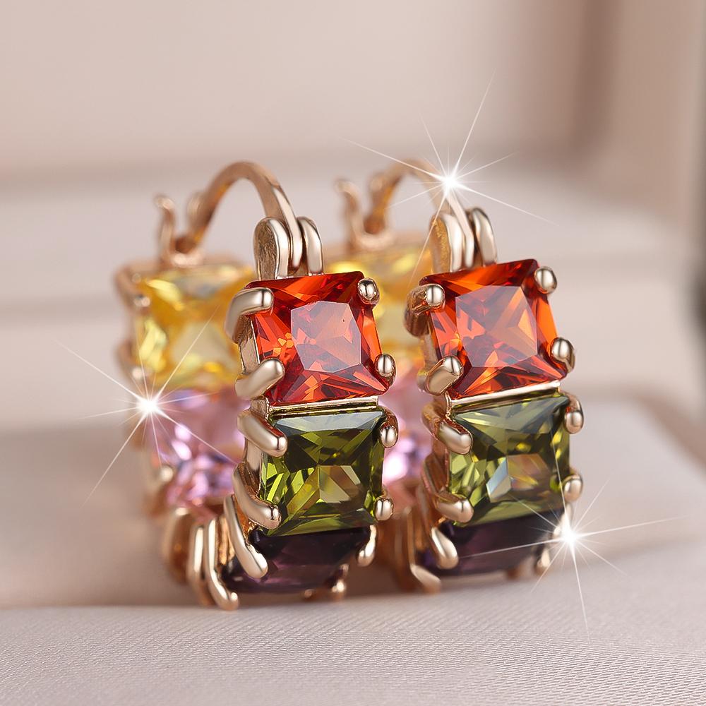 

1 пара серег-колец с геометрическим узором из белого, синего, фиолетового и зеленого циркония для женщин и девочек, корейские модные украшения, аксессуары для вечеринок фиолетовый/розовый