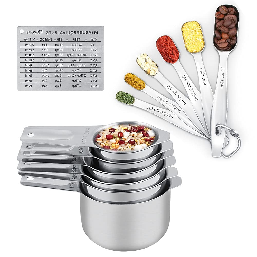 

Measuring Cup Set, Measuring Cup and Spoon Set, Stable Bottom 304 Stainless Steel for Dry or Liquid, Fits Spice Jars for Cooking and Baking