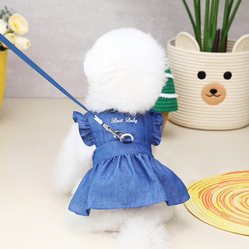 Cute Denim Dog Dress for Small Dogs And Cats Summer Outfit for Female Puppies Chihuahua Yorkie Shih Tzu Puppy Clothes