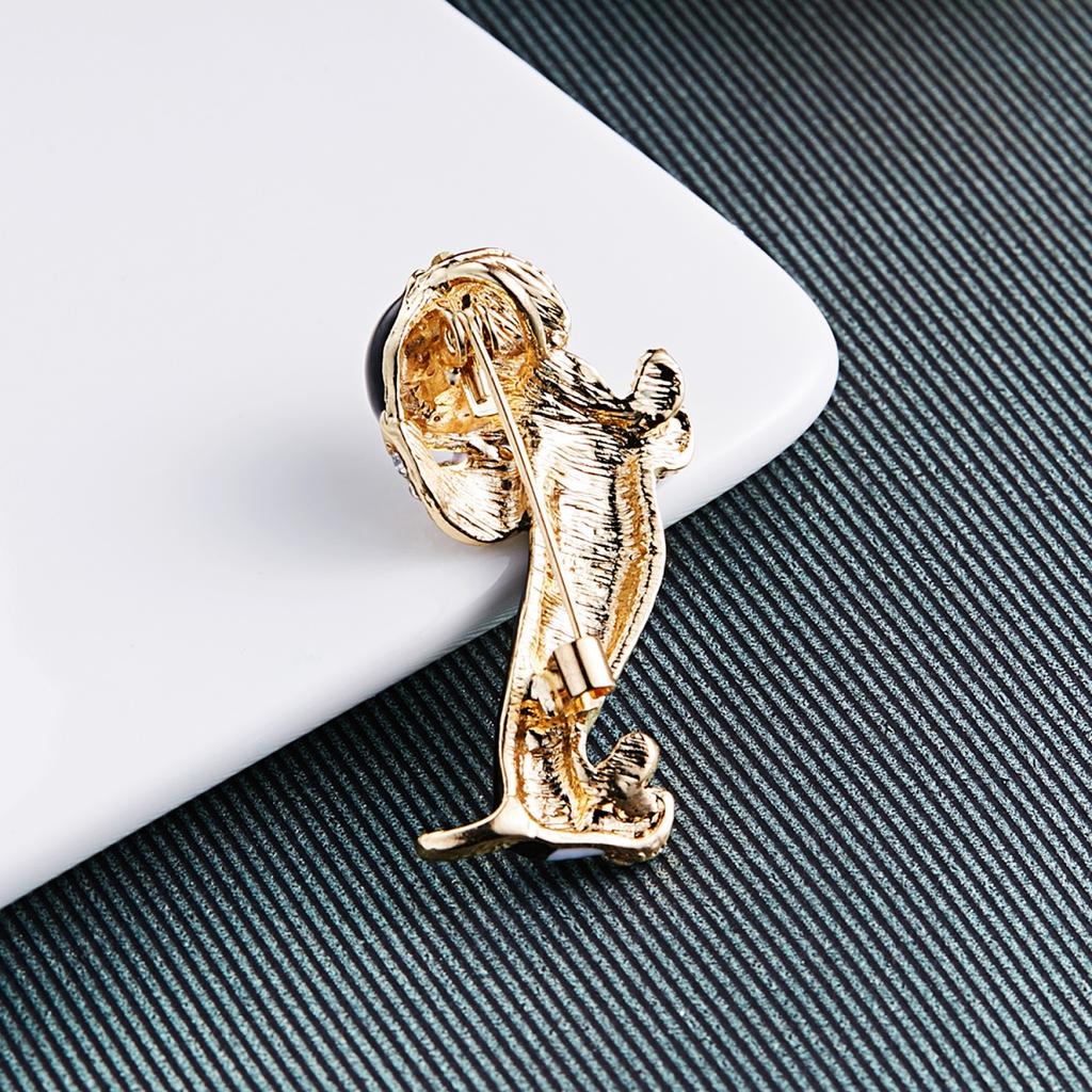Cartoon Cute Rhinestone Dog Brooches For Women Men Fashion Black White Enamel Pet Dog Animal Clothes Buckle Pins Party Jewelry