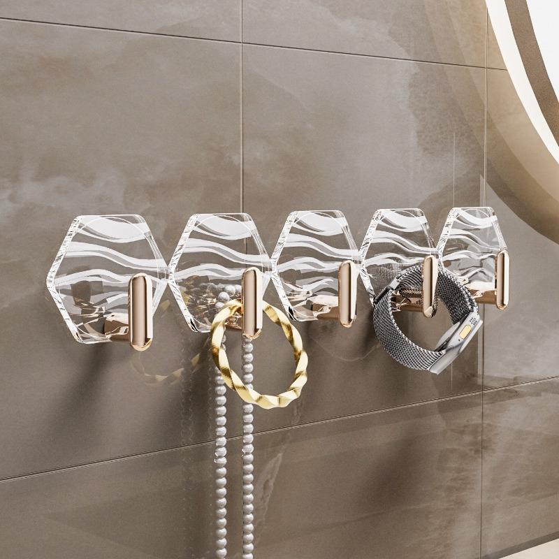 Home-use Hexagonal Water Ripple Hooks - No-drilling Bathroom Door Back Invisible Hooks - Bathroom Adhesive Round Hooks