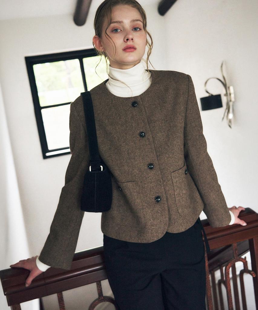 DRAWFIT WOMEN Dusk Wool Button Short Jacket [Coal Black]