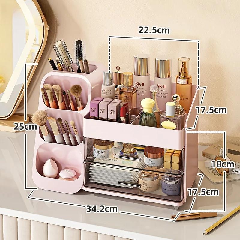 

Ящик для хранения косметики Ящик для хранения косметики Отделка общежития Пластиковая полка Косметика Уход за кожей Туалетный столик Рабочий стол розовый