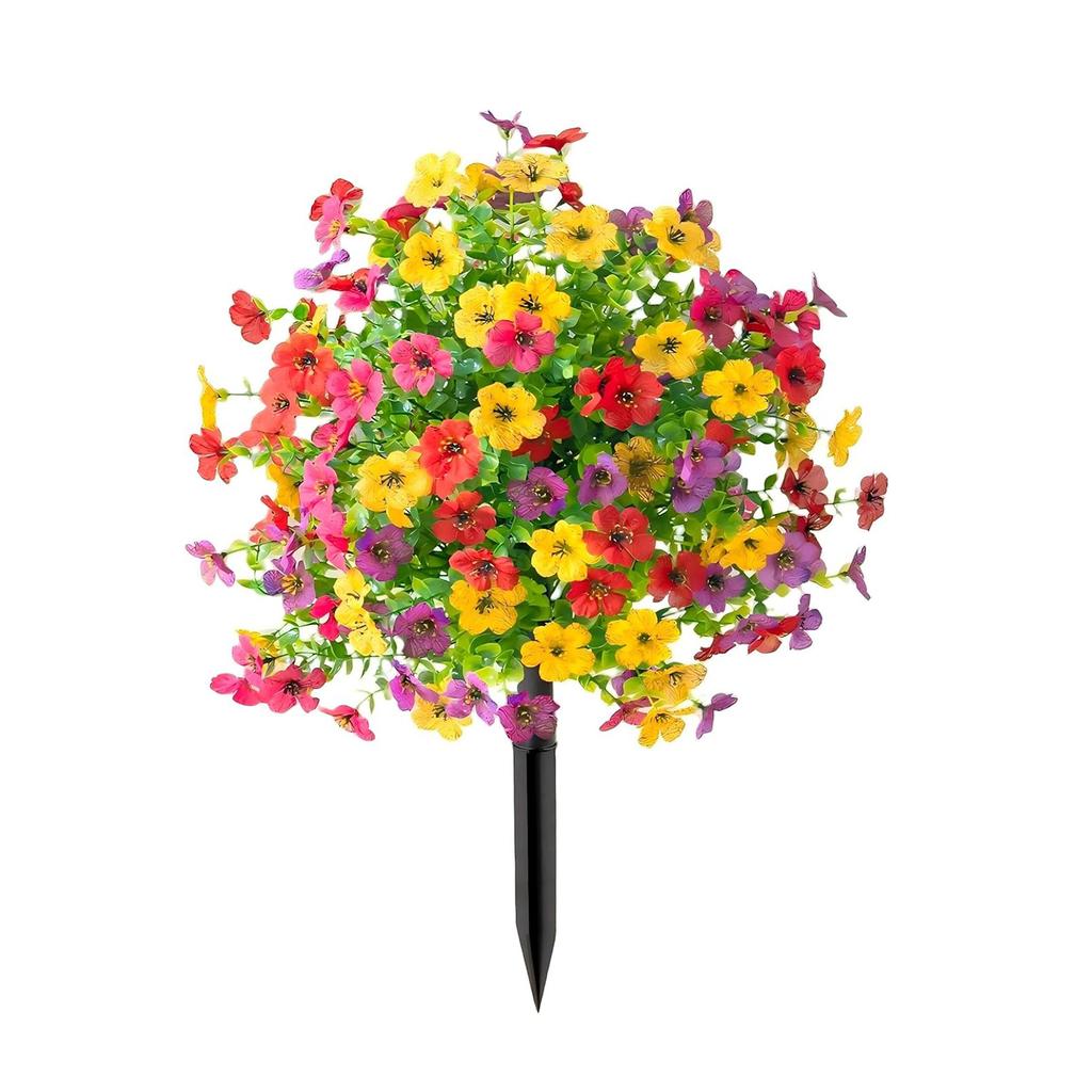 Outdoor Artificial Flowers with Ground Stakes Artificial Petunias Lifelike Decorative Flowers for Garden Yard Planter and Porch