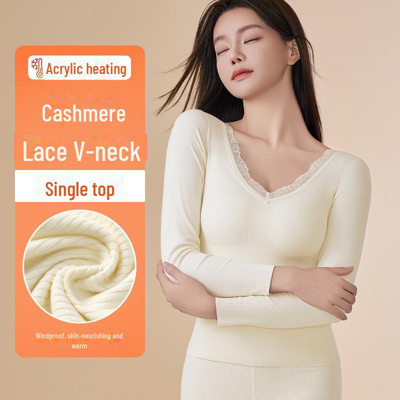 Damen Nahtlose Warme Samt Herbst Unterwäsche Hose mit Brustpolster - Kaschmirseide, Verdickt für Zusätzliche Wärme