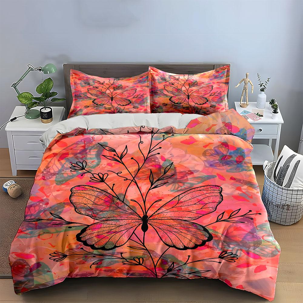 Butterfly Floral Bedding Set Bedding Duvet Cover Set Duvet Cover Pillowcases (1 * Duvet Cover 2 * Pillowcases, without duvet insert)