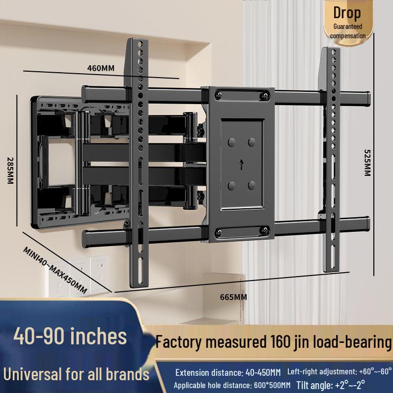 Ultra-Thin Rotating Wall Mount for 32-110 Inch TVs: Movable, Retractable, Stable, Heavy-Duty