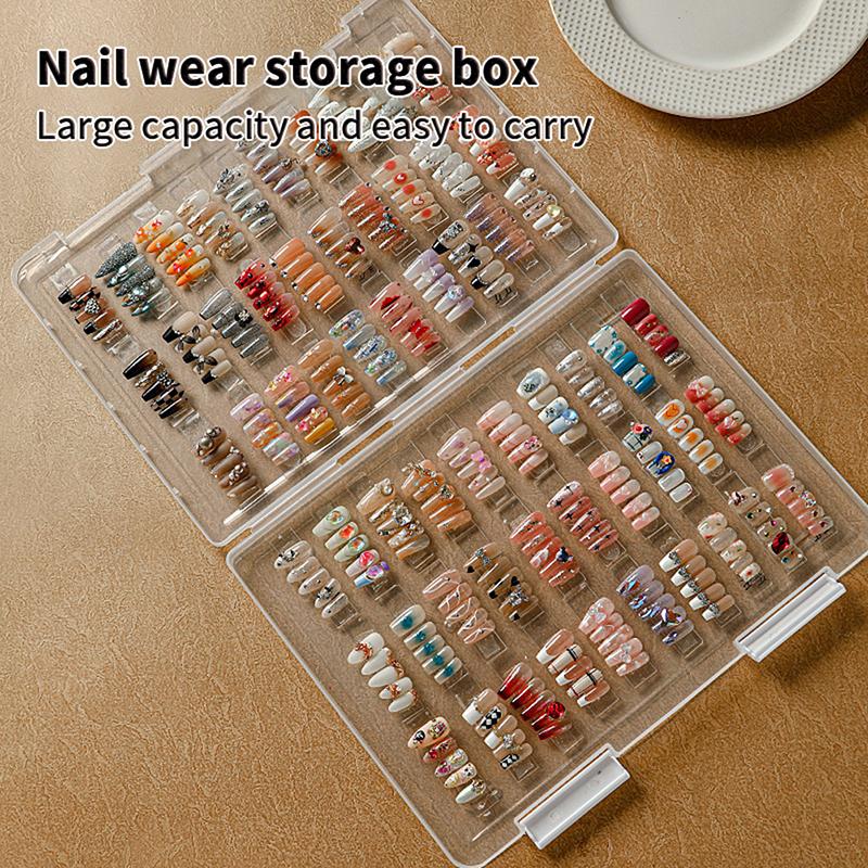 1Pc Dustproof Large Capacity Nail Art Storage Box Wearable Nail Patch Display Board Box Transparent Plastic Makeup Organizer