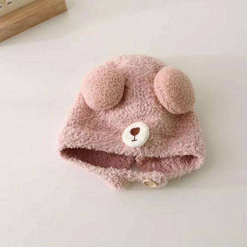 Cute Bear Baby Beanie Cap Autumn Winter Warm Infant Boys Girls Ear Protection Cap Cartoon Solid Color Toddler Hat Bonnet