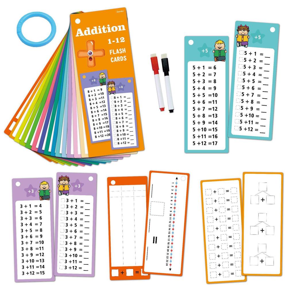 15 Reusable Erasable Math Addition Flashcards for Children's Learning