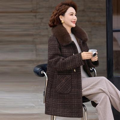 Winter Velvet Thickened Imitation Mink Velvet Jacket Long Women's Plaid Woolen Coat