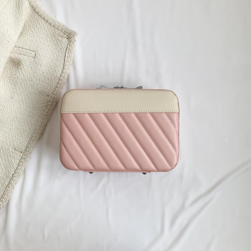 

Niche design new striped box small square bag simple casual handbag going out commuting cosmetic bag storage bag розовый