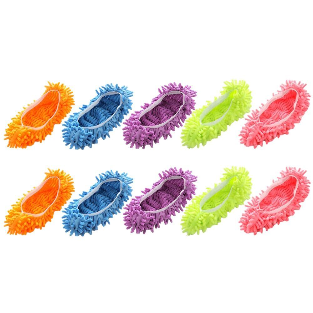 5 pairs Machine Washable Floor Cleaning Tools Microfiber Sweeping Slippers Mop Shoe Covers Home