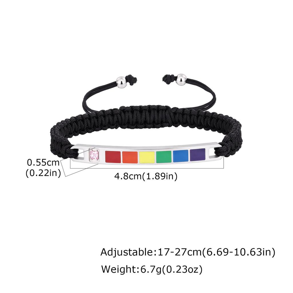 Rainbow Pride Bracelets for Gay Lesbian,Waterproof Rainbow Flag Stainless Steel Long Bar Leather Wristband,LGBTQ Pride Month