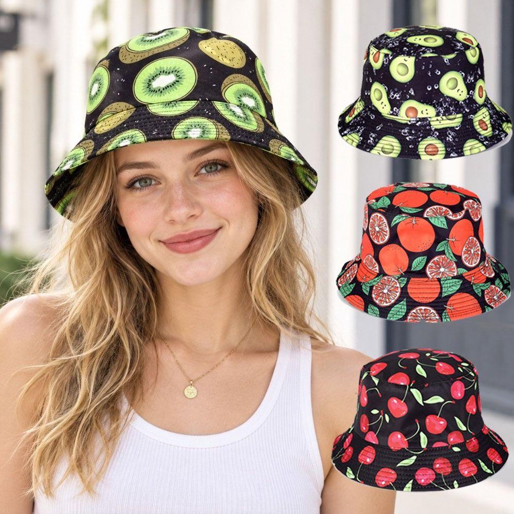 Fruit Pattern Fisherman Hat Double-Sided Panama Hat Leisure Style Beach Hat for Men Women