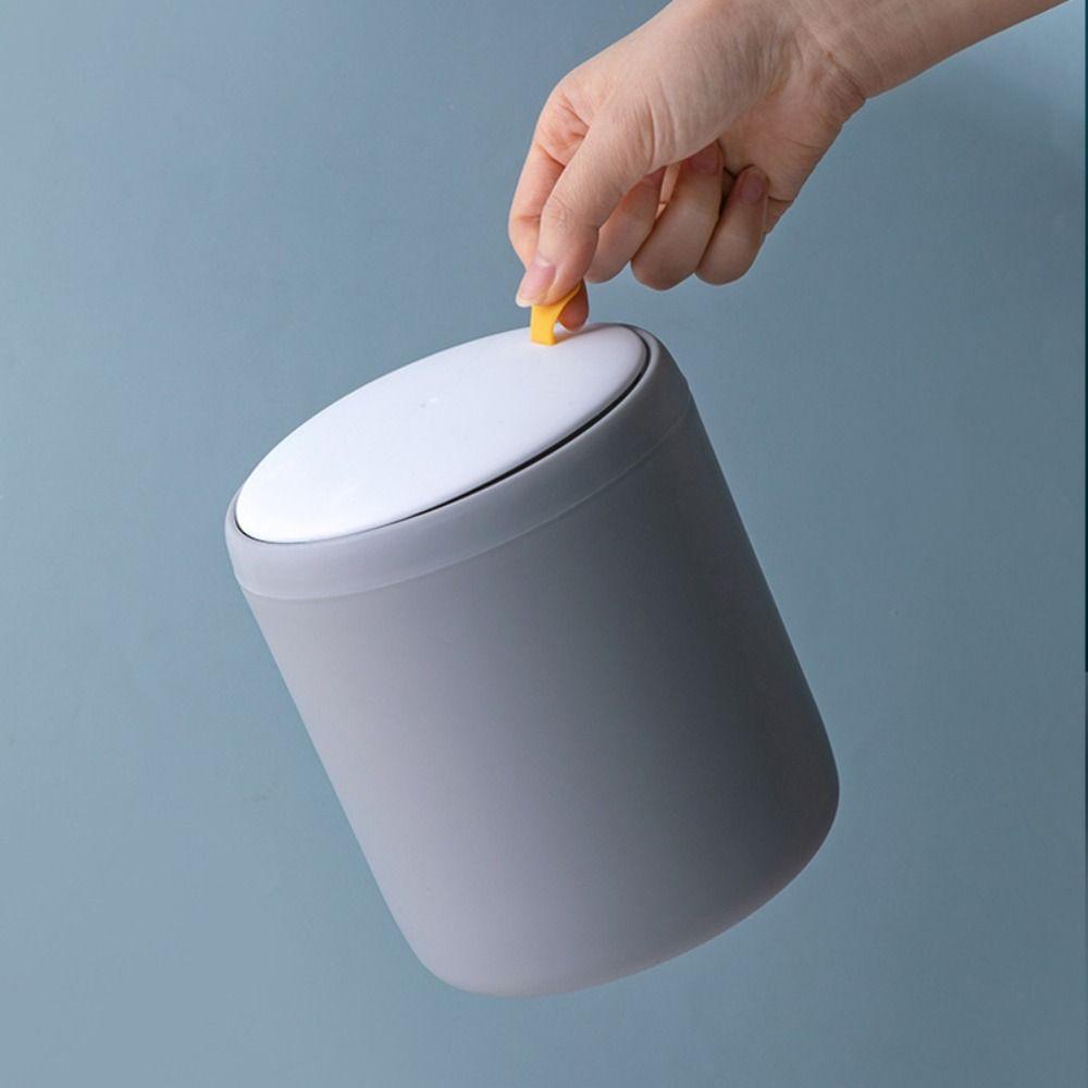 With Lid Press-Type Trash Can Plastic Garbage Basket Large Capacity Waste Bin  Desktop/Tabletop