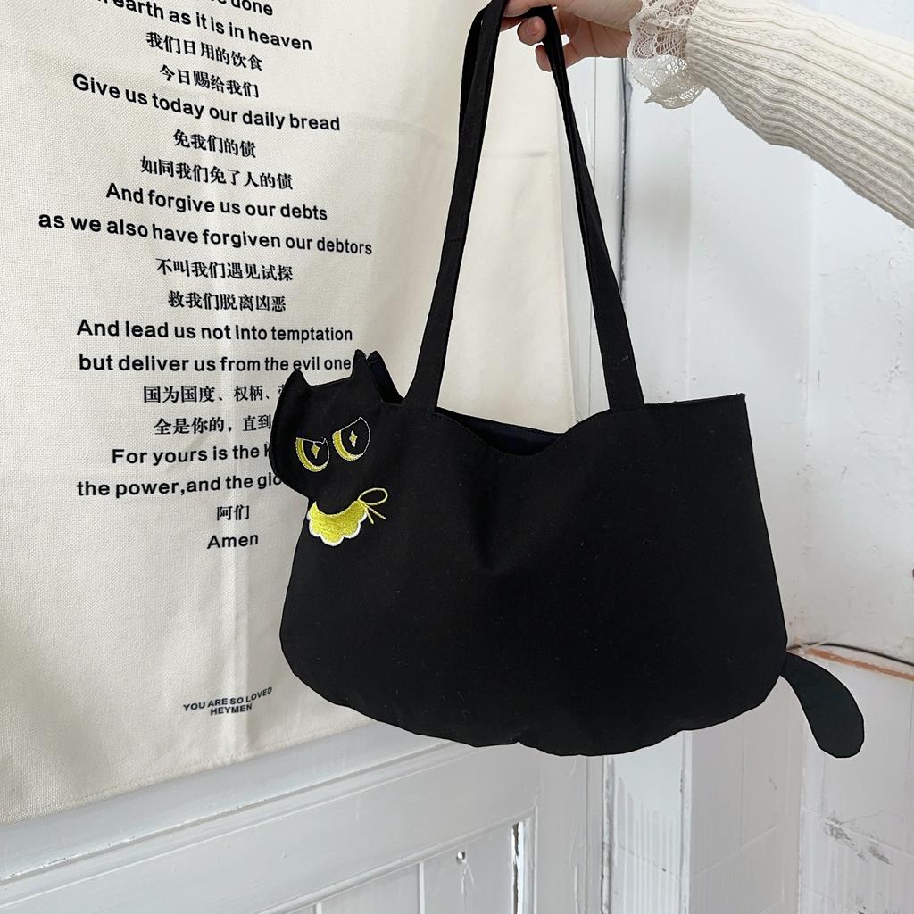 21 Cartoon Kitten Tote Canvas Bag Cute Cute Female Shoulder Bag Student Portable Large Capacity Shopping Bag