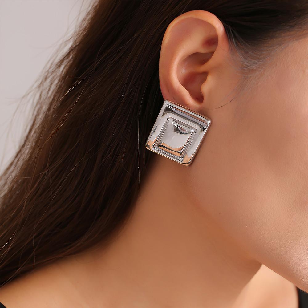 Style Stainless Steel Rectangular Color Matching Earrings New Trend Pvd Plated Real Gold Temperament Earrings Women