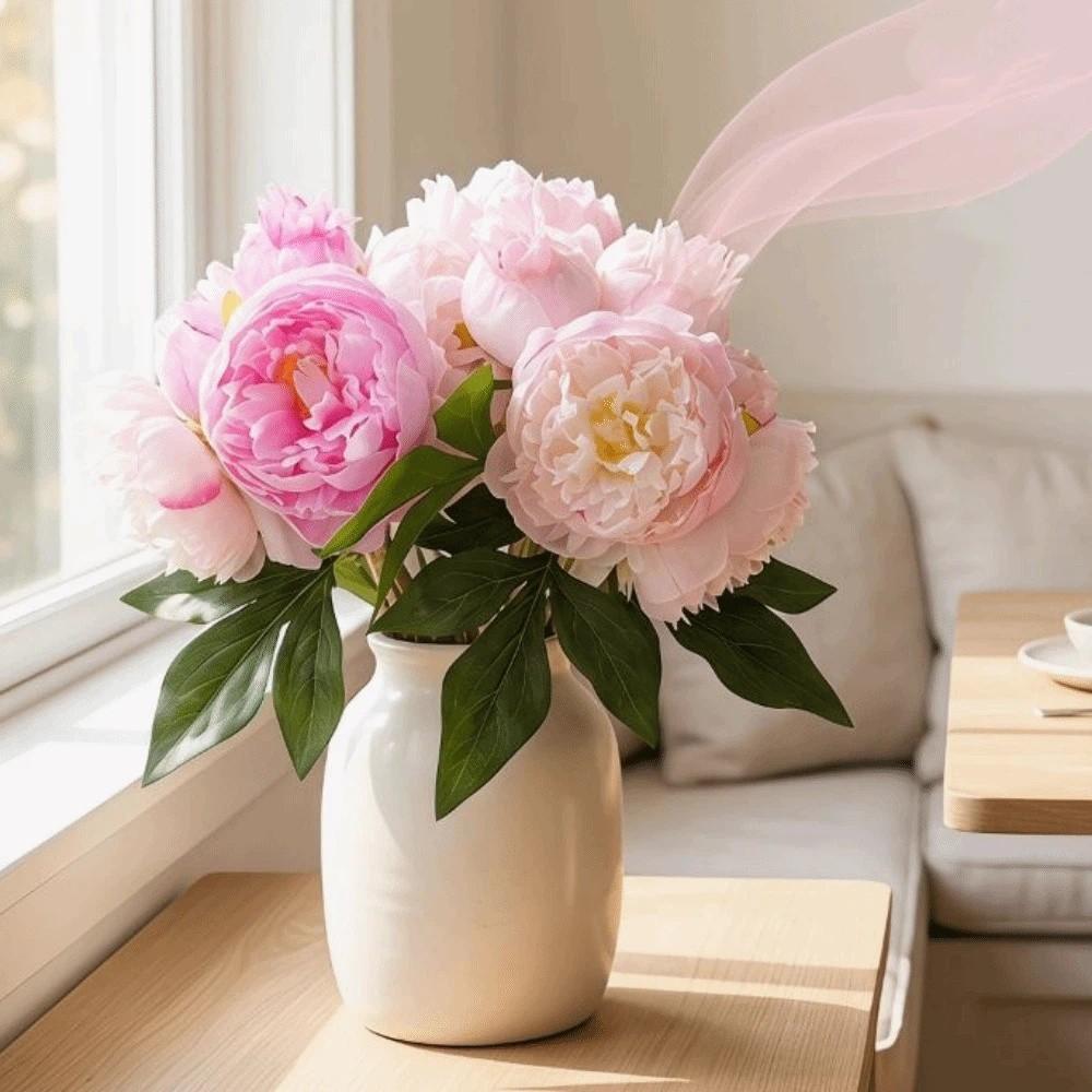 Creative Artificial Peony Bouquet Realistic Silk Flower Simulated Rose Flower Handmade Lightweight Artificial Peony Flowers