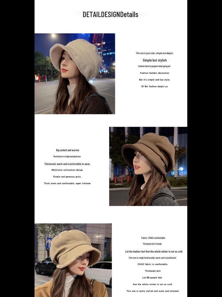 Women's Autumn/Winter Plush Fisherman Beret - Trendy Thick Warm Japanese-Style Octagonal Hat