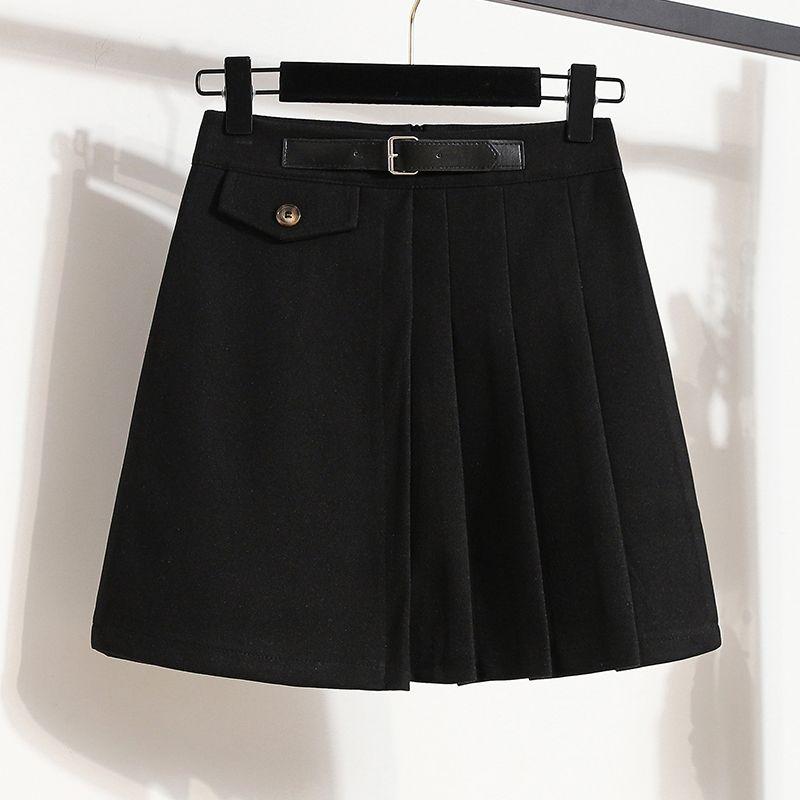 Small K-style Plus Size Women's Clothing College Fashion Pure Color Spring & Fall JK High Waist Pleated Skirt Skirt M-5XL