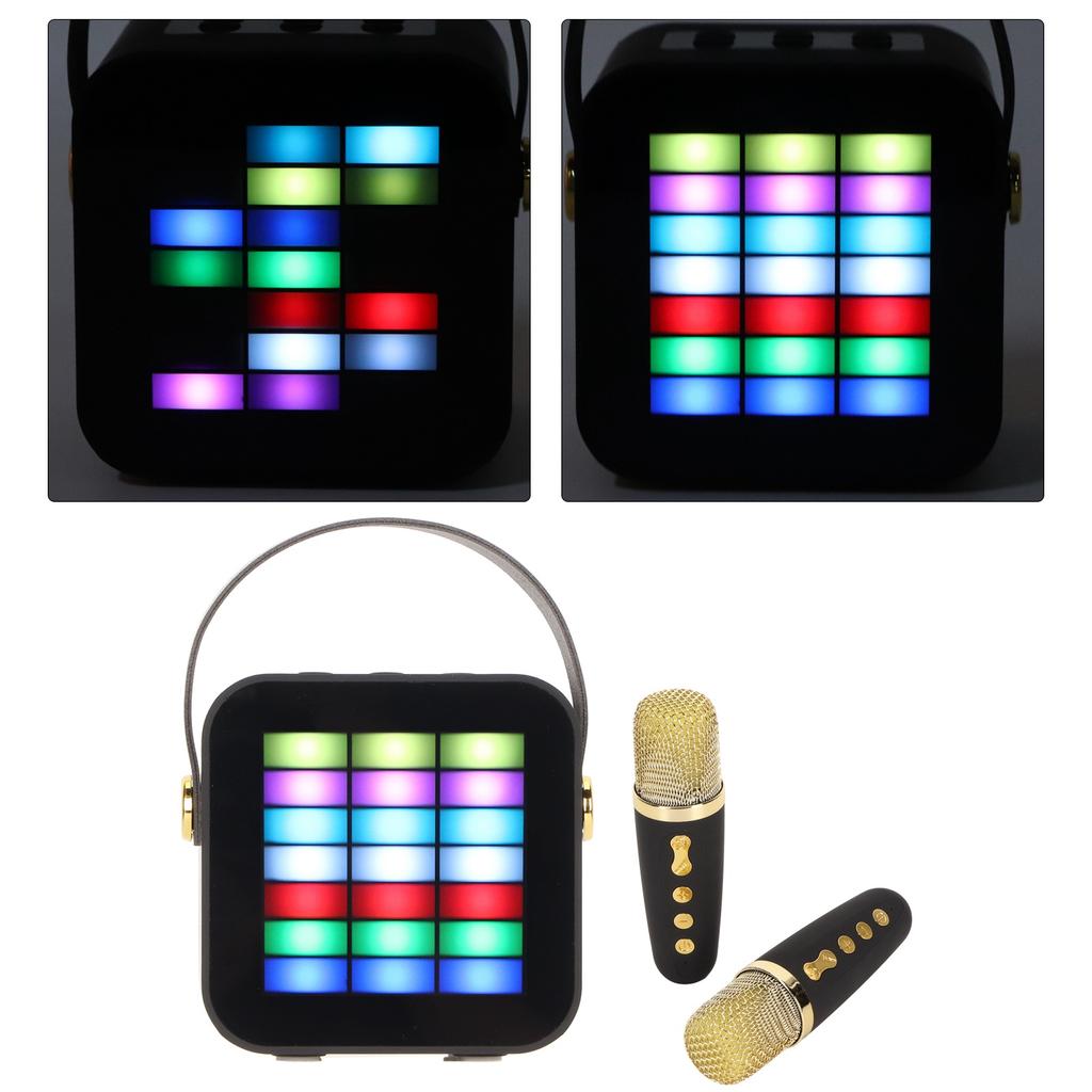 Children Mini Karaoke Machine BT 5.3 LED Lighting Effects Wireless Bluetooth Speaker with 2 Micropho