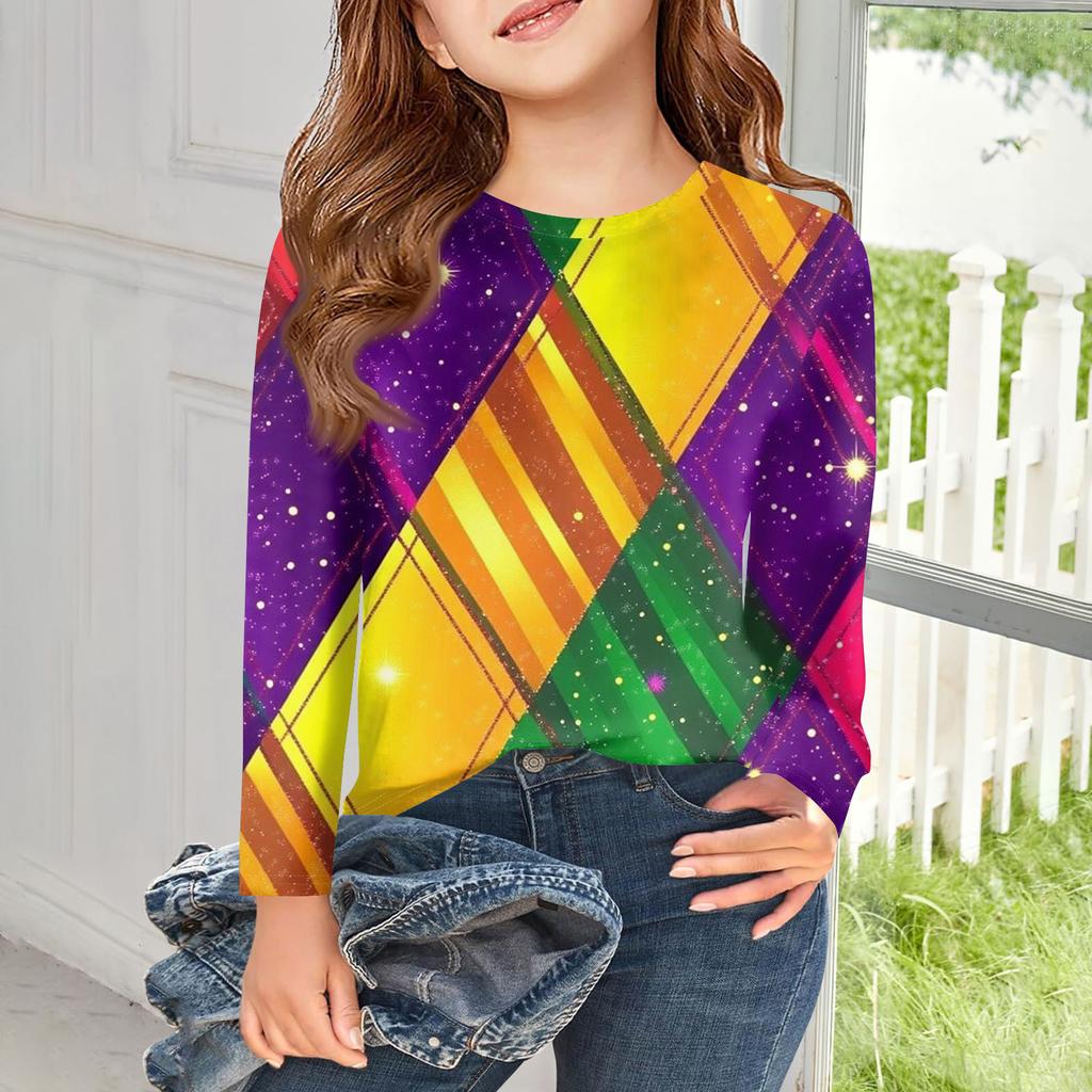 Dívčí trička s dlouhým rukávem Dětské podzimní topy Kulatý výstřih Potištěná základní trička