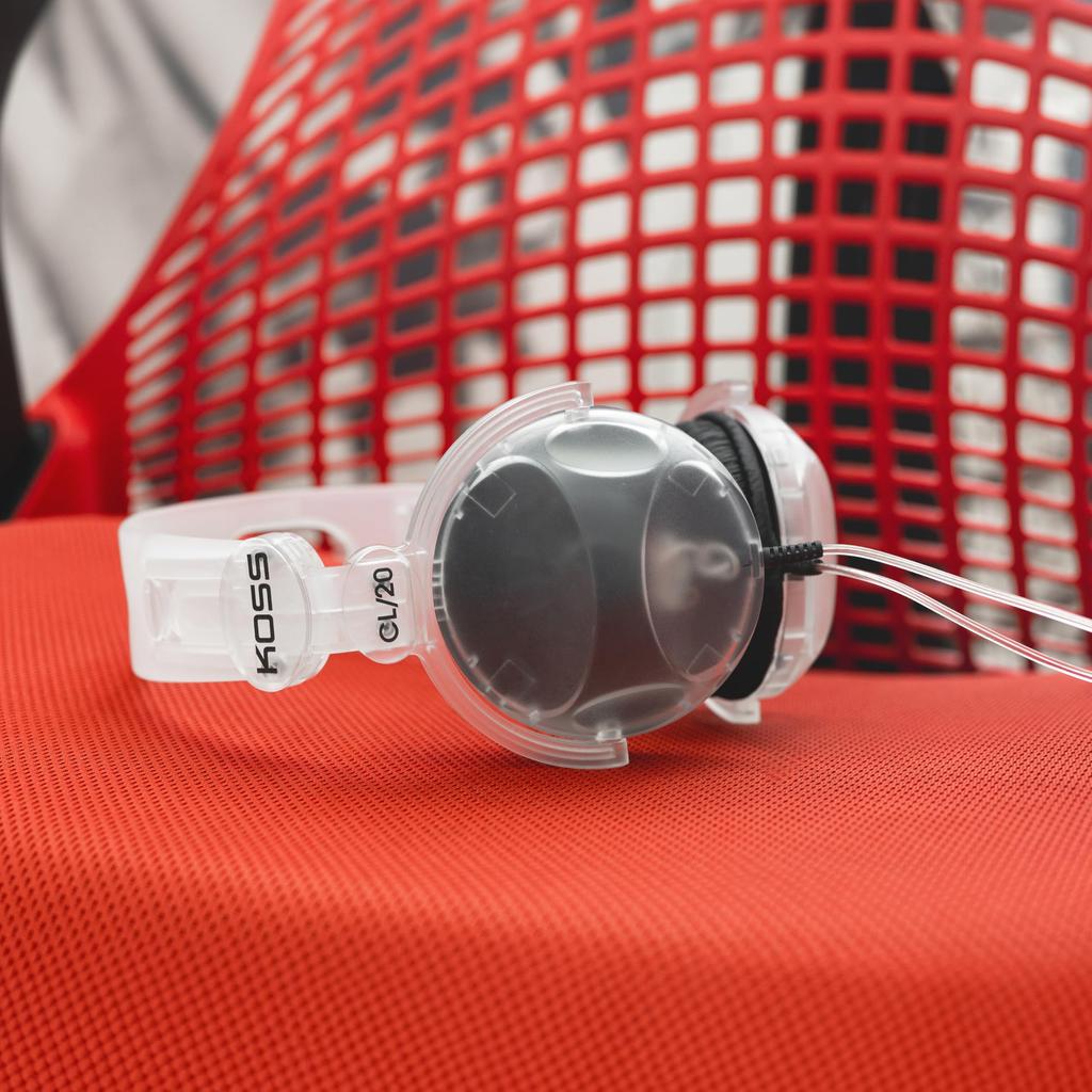 Koss Clear Transparent Retro Adjustable Leatherette CL/20 On-Ear Headphones, Look, 3.5mm Plug, Headband, Cushions.