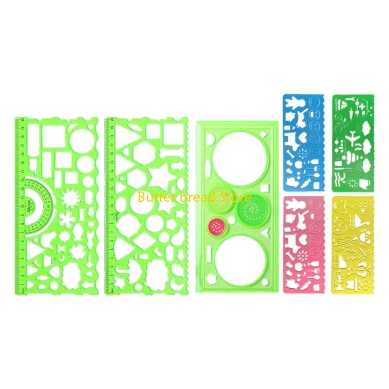 W89C Geometric Drawing Templates Plastic Rulers Multi-Function Measuring Rulers