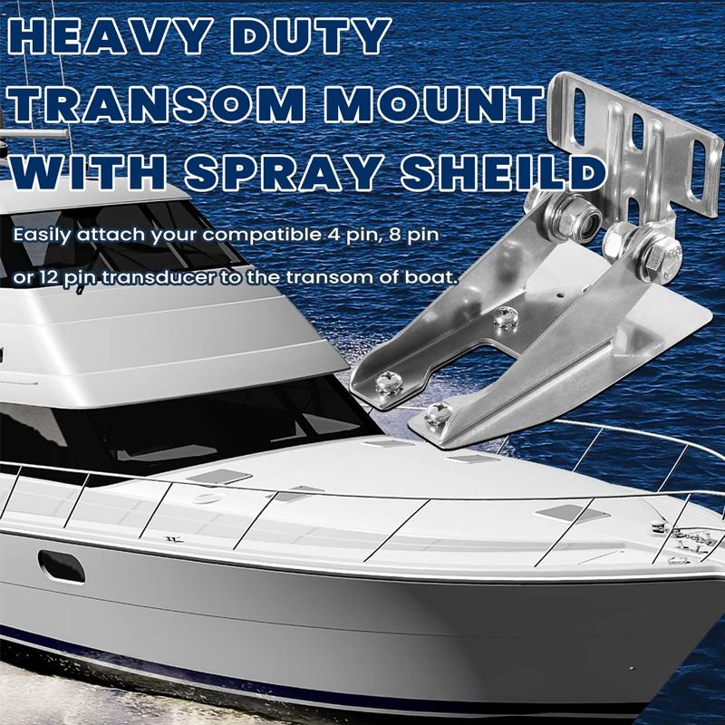0101200611 Heavy Duty Transom Mount with Spray Sheild Compatible 4Pin, 8Pin 12Pin Watercraft Parts Transducer - Silver