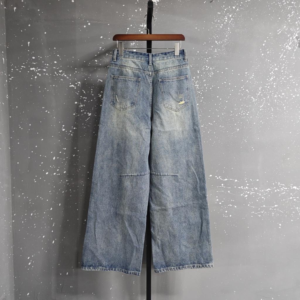 STREETRICH American Style Men's Denim Pants Washing Fashion Loose Men's Straight Trousers Casual Wide Leg Jeans