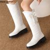 Waterproof  Winter Shoes Woman Platform Snow Boots Warm Fur Plush Casual Wedge Knee High Boots Girls Black White Shoes Ladie