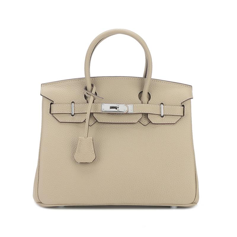 Imported New Style Fashion Metal Buckle Cowhide Large Capacity Handbag Canvas Strap Top Layer Cowhide Single Compartment Bag