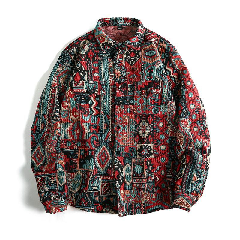 

Autumn Men S African Jacquard Pattern Long Sleeve Shirt European Size Men S Casual Loose Shirt S