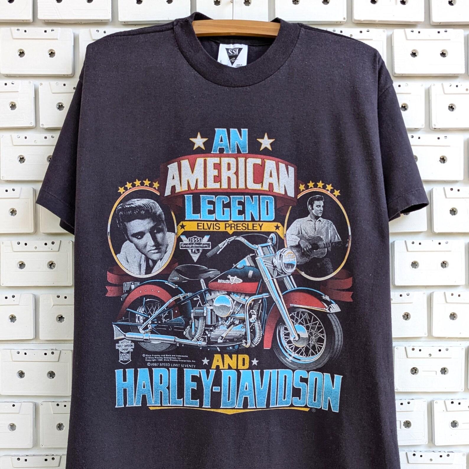 Vintage 1987 Elvis Presley Harley Davidson T shirt King Of Rock And Roll Motorcyclist Biker Merch Tee Size L M