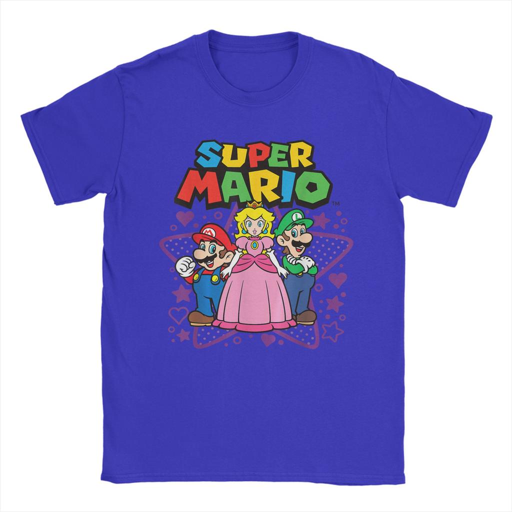 Super Marios Peach Luigi Trio Stars and Hearts T Shirt Unisex Cotton TShirt Round Neck Tee Shirt Short Sleeve Clothes Plus Size