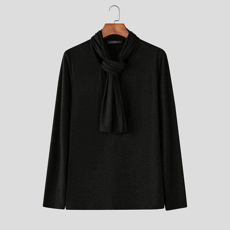 INCERUN Autumn Winter Men Tie Up Long Sleeve Solid Casual Fitted T-shirts Tops