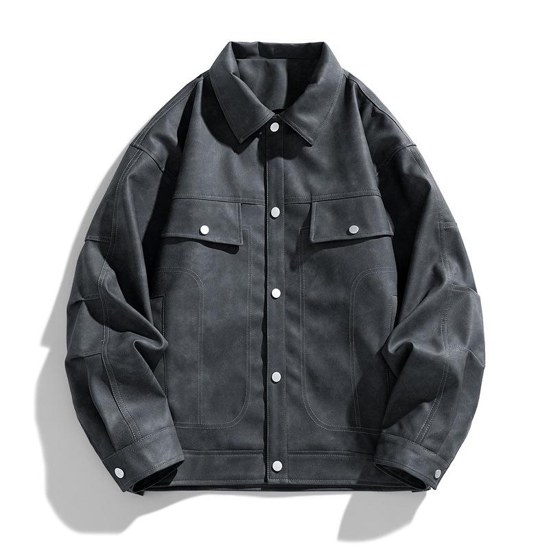 

New Trendy Retro PU Leather Turn-Down Collar Jacket for Men – Stylish Couple s Casual Wear Large