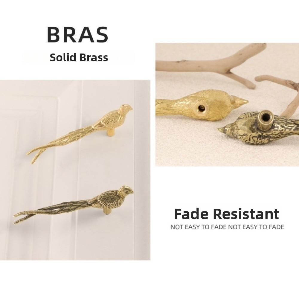 Vintage Longtail Bird Brass Handle Furniture Hardware Wardrobe Drawer Pulls Furniture