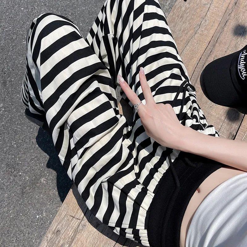 2026 Summer Women's Striped Floor-Length High Waist Loose Wide-Leg Pants